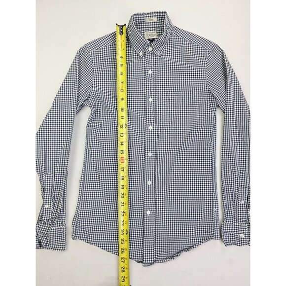 J. Crew Slim Stretch Size XS Mens Navy White Check Button Down Long Sleeve Shirt - Picture 8 of 9